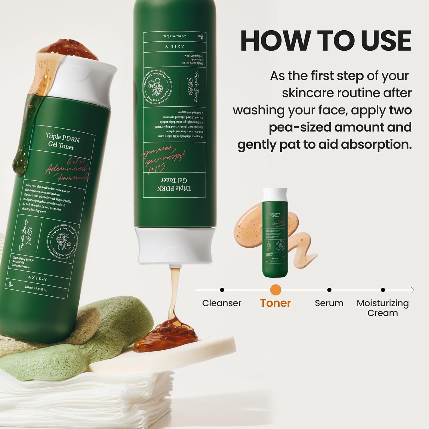 AXIS-Y Triple PDRN Gel Toner - Vegan PDRN, Astaxanthin, Vegan Collagen + Peptide for Deep Hydration, Soothing, Moisture Retention & Firming - Korean Toner for Face - 9.13 fl. oz.