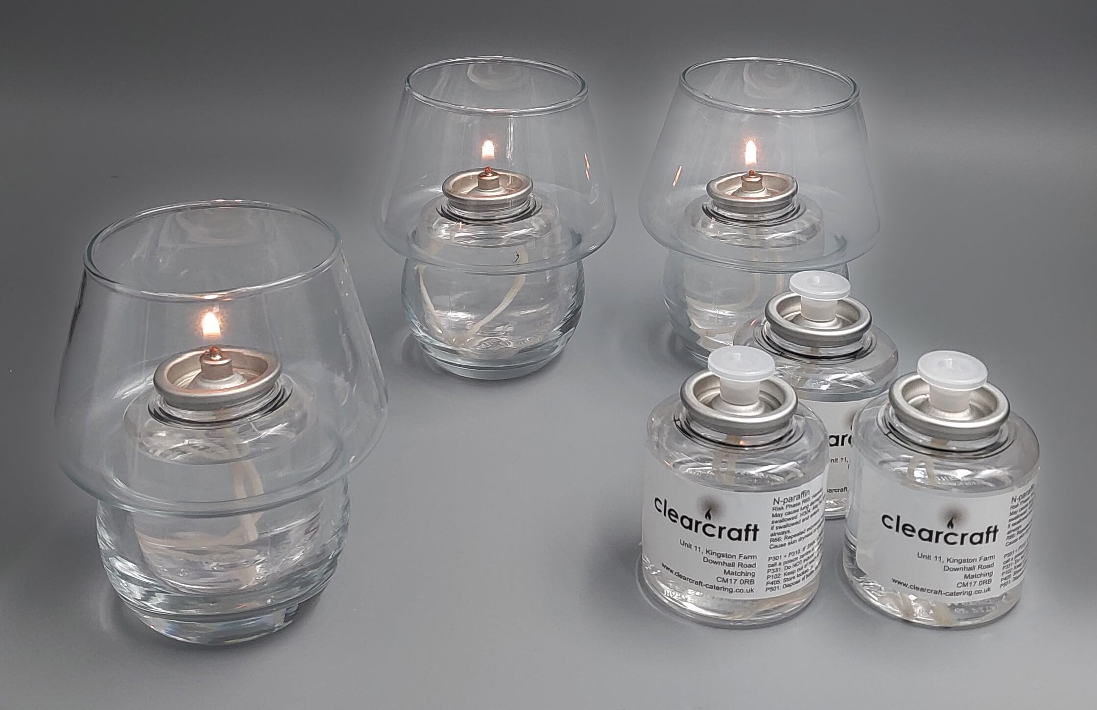 Clearcraft Clear 3 X Indoor Or Garden Glass Shanghai Oil Lamp Shades With 6 X 24 Hour Buring Time Smokeless, Odourless Liquid Wax Candles. (Clear)