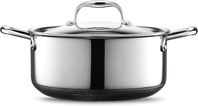 HexClad Hybrid Nonstick 5-Litre Dutch Oven with Stainless Steel Lid, Stay-Cool Handles, Dishwasher-Friendly, Oven-Safe Up to 480°C, Induction Ready, Compatible with All Cooktops