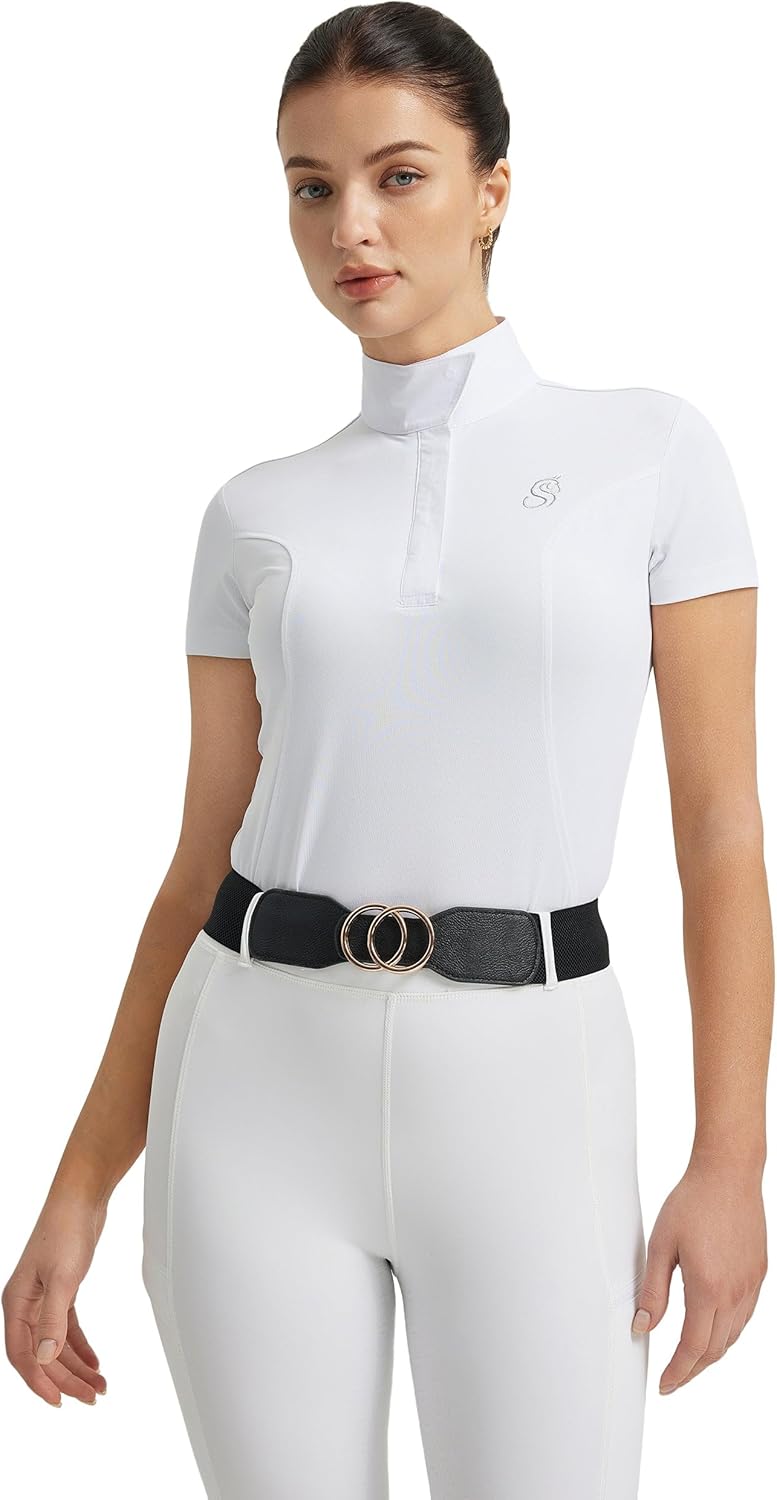 FitsT4 Sports Womens Short Sleeve Equestrian Show Shirts UPF50 Horse Riding Performance Shirt Rider Top
