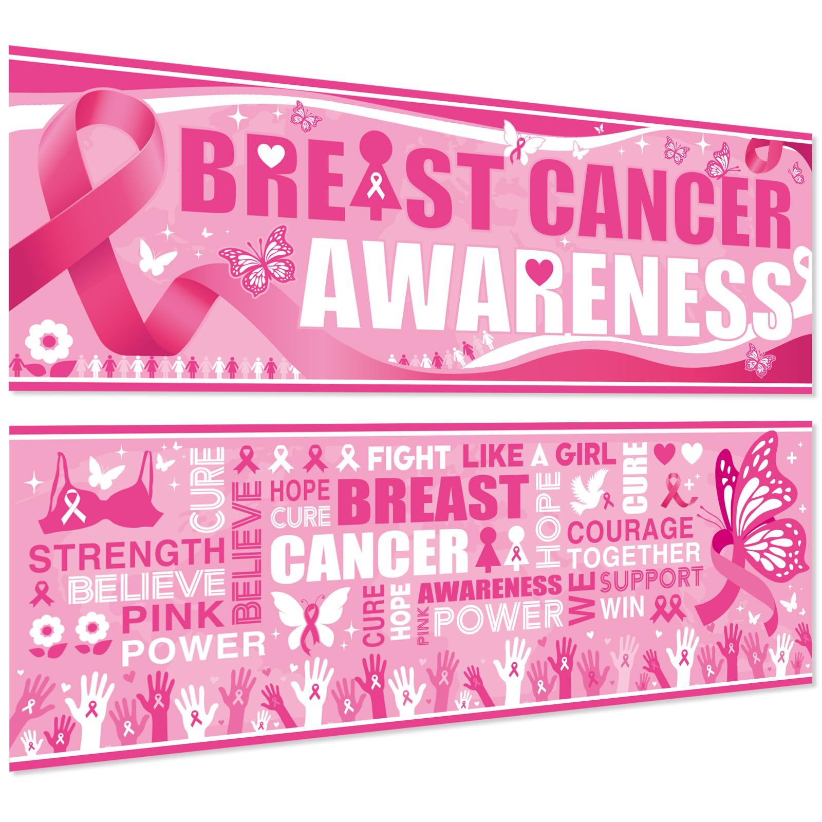 Harloon 2 Pcs Pink Ribbon Cancer Awareness Banner 13.8x38.6 Inch