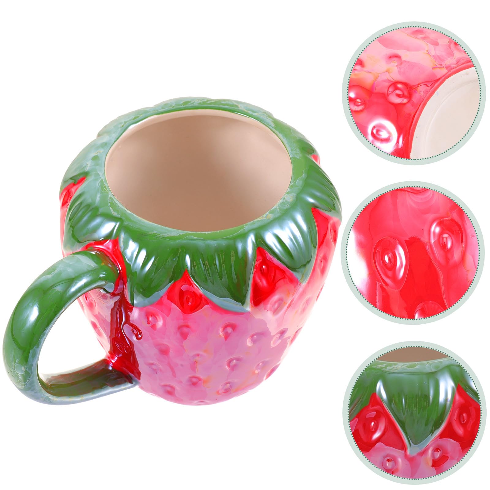 Angoily Tazza a Forma di Fragola in Ceramica per Bevande da Cucina Facile da Trasportare e Lavabile in Lavastoviglie, per Caffè e Acqua