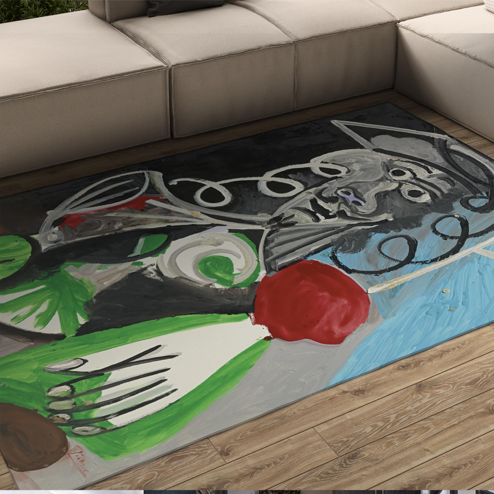 Tapis de salon Picasso 120x170cm lavable style abstrait peinture buste d'homme