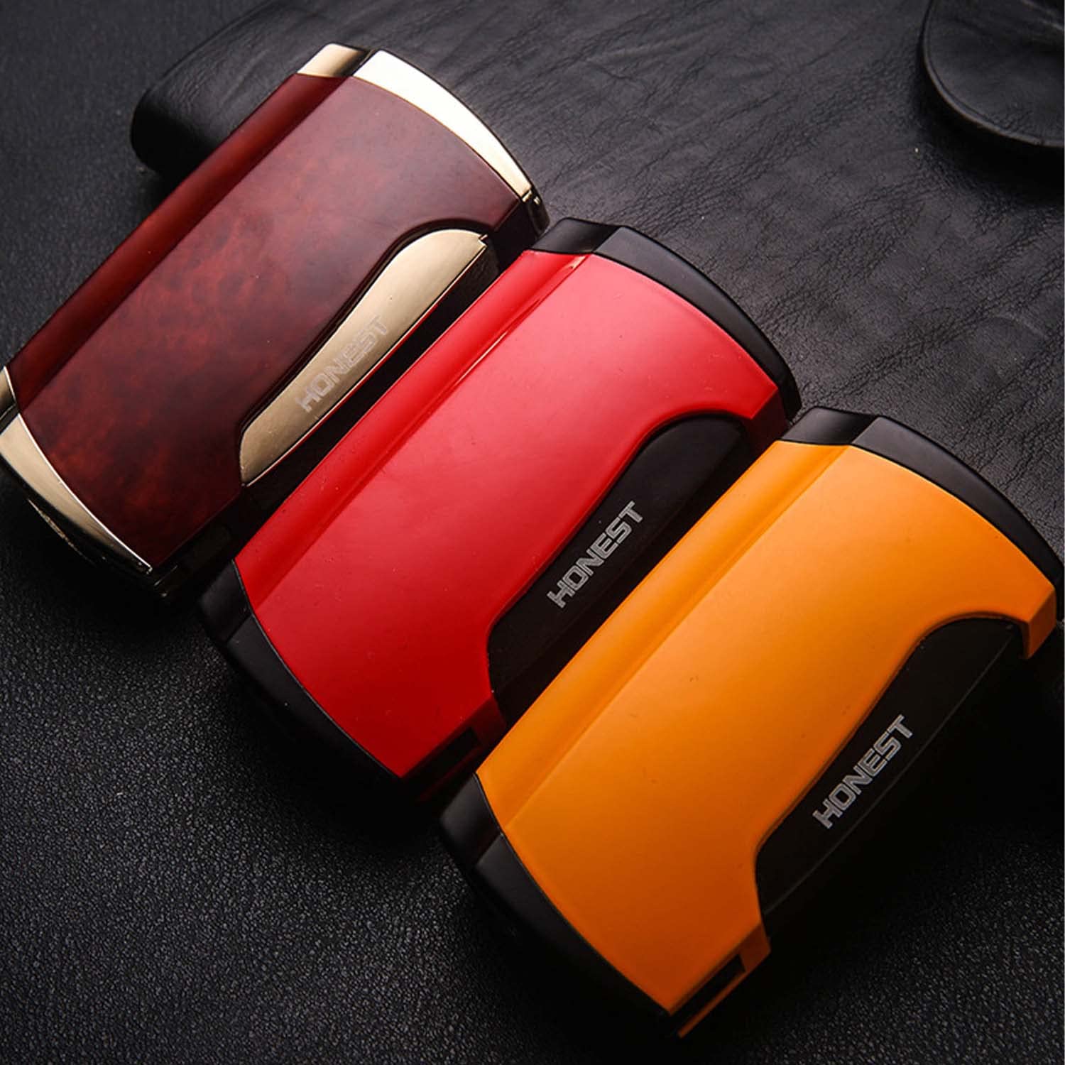 Briquet Torche Portable Puissant Double Jet Flamme Coupe-Vent Interrupteur Latéral Ergonomique avec Poinçon Cigare pour Bougie Camping Familiale (sans Butane)