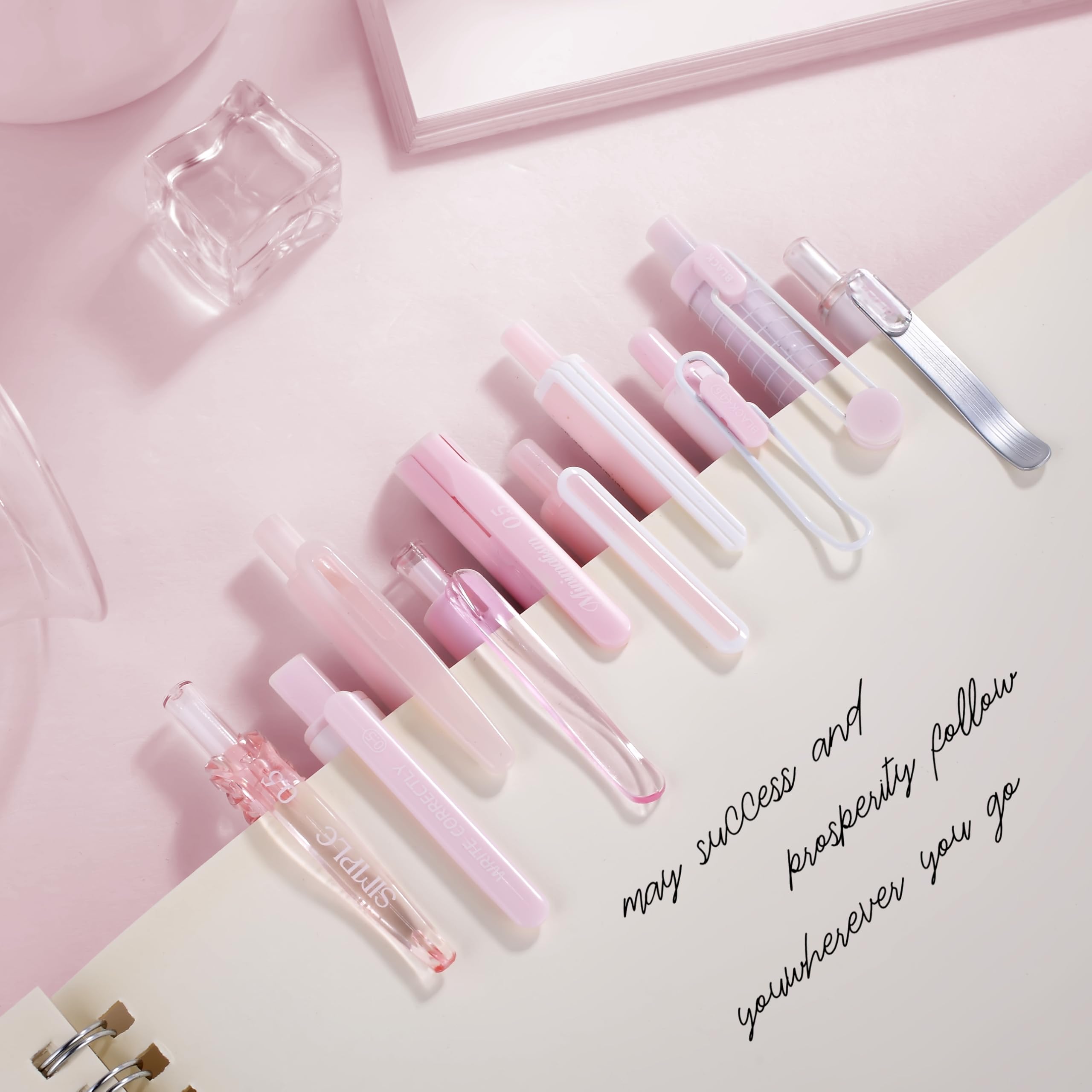 Pastell-Gelschreiber-Set, niedliche Notizen, 0,5 mm feine Spitze, einziehbar, 10 Stück, schwarze Tinte, für Schreiben, Tagebuch, Schule, Büro, 10 Stück (Rosa)