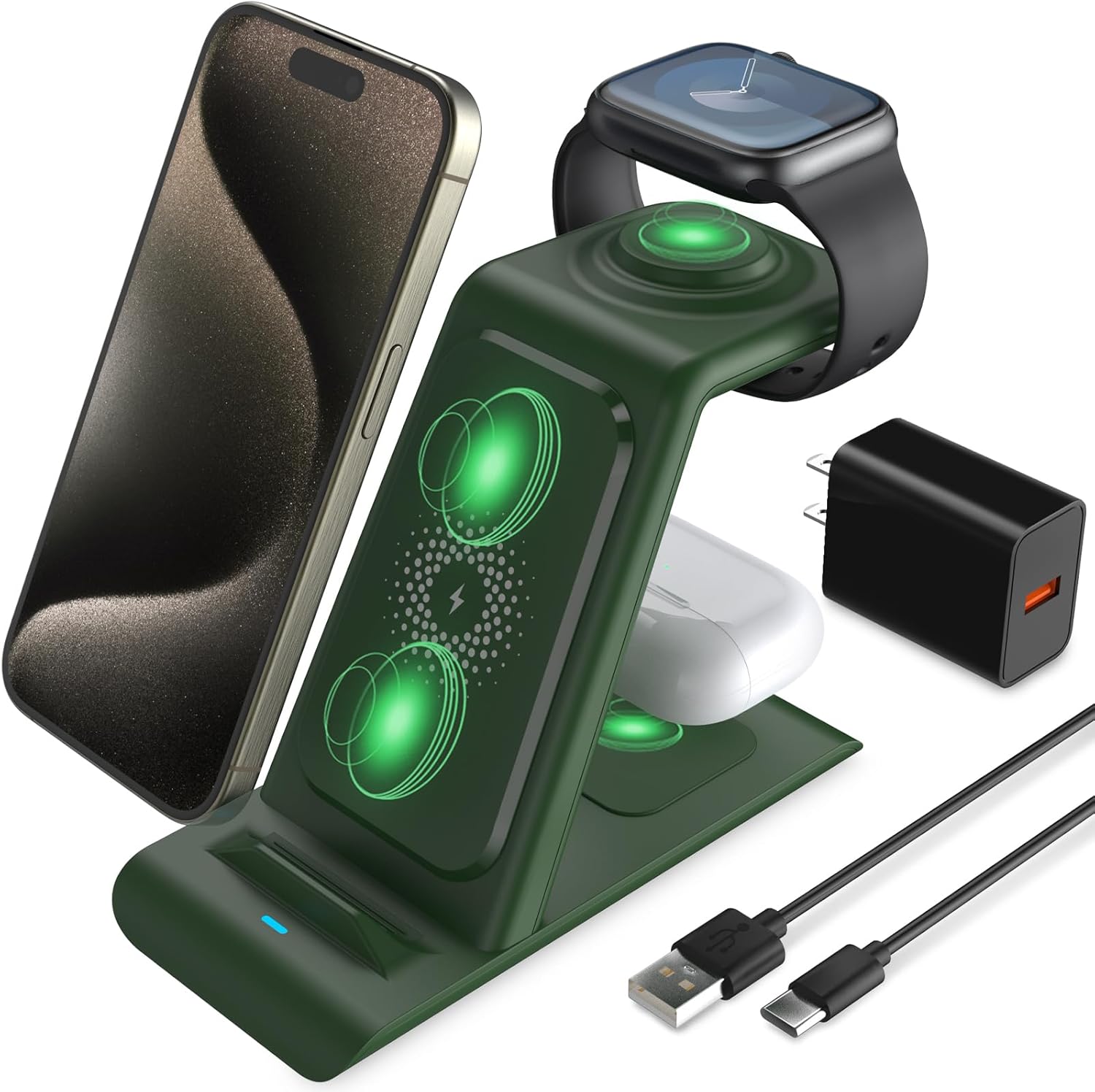 HATALKIN 3 in 1 Wireless Charging Station Compatible for Apple Products Multiple Devices Charger for Apple Watch Ultra 11 10 9 8 7 SE AirPods Pro iPhone 17 16 15 14 13 Pro Max/X/XS Fast Charger Stand