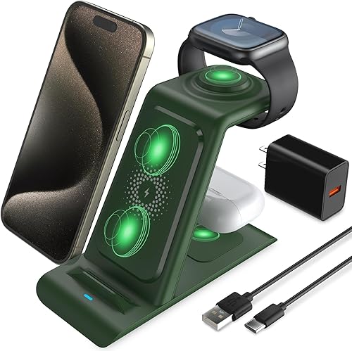 HATALKIN Estación de carga inalámbrica 3 en 1 compatible con múltiples dispositivos, Apple Watch 8 Ultra 7 SE 6 5 4 AirPods Pro 2nd iPhone 14 13 12 HATALKIN Estación de carga inalámbrica 3 en 1 compatible con múltiples dispositivos, Apple Watch 8 Ultra 7 SE 6 5 4 AirPods Pro 2nd iPhone 14 13 12