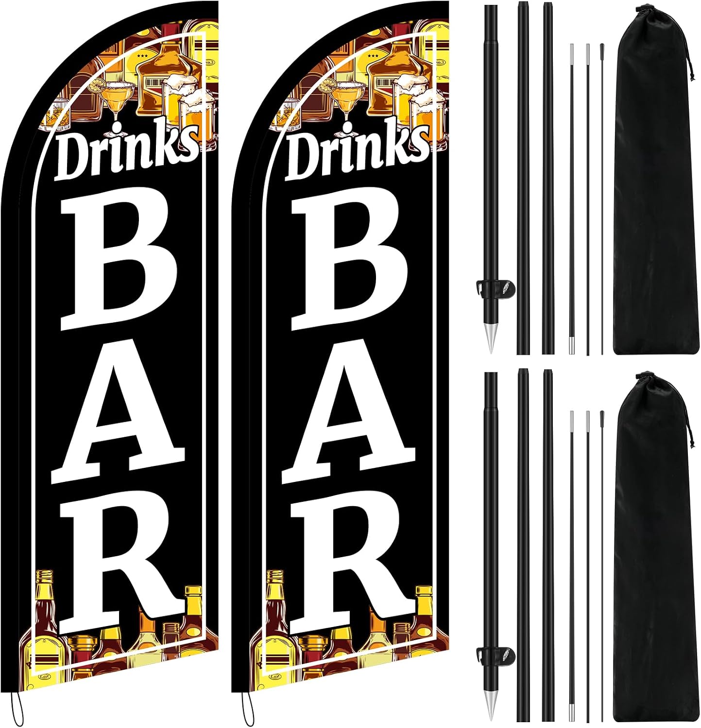 Mindsoft 2 Pack Bar Drinks Feather Flag 8.2 Feet Tall Advertising Swooper Flag Banner Stand Signs with Pole and Ground Stake for Outdoor Business Market Store