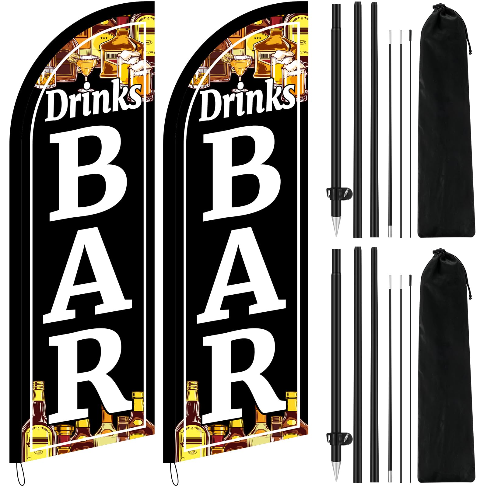 Mindsoft 2 Pack Bar Drinks Feather Flag 8.2 Feet Tall Advertising Swooper Flag Banner Stand Signs with Pole and Ground Stake for Outdoor Business Market Store