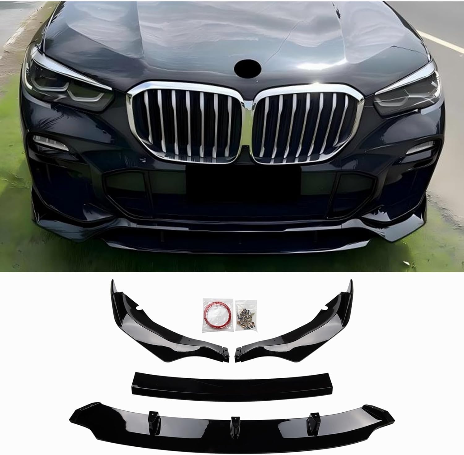 glossy black 4ps front lip compatible with 2019-2024 bmw g05 x5 m sport spoiler chin front bumper lower lip splitter spoiler