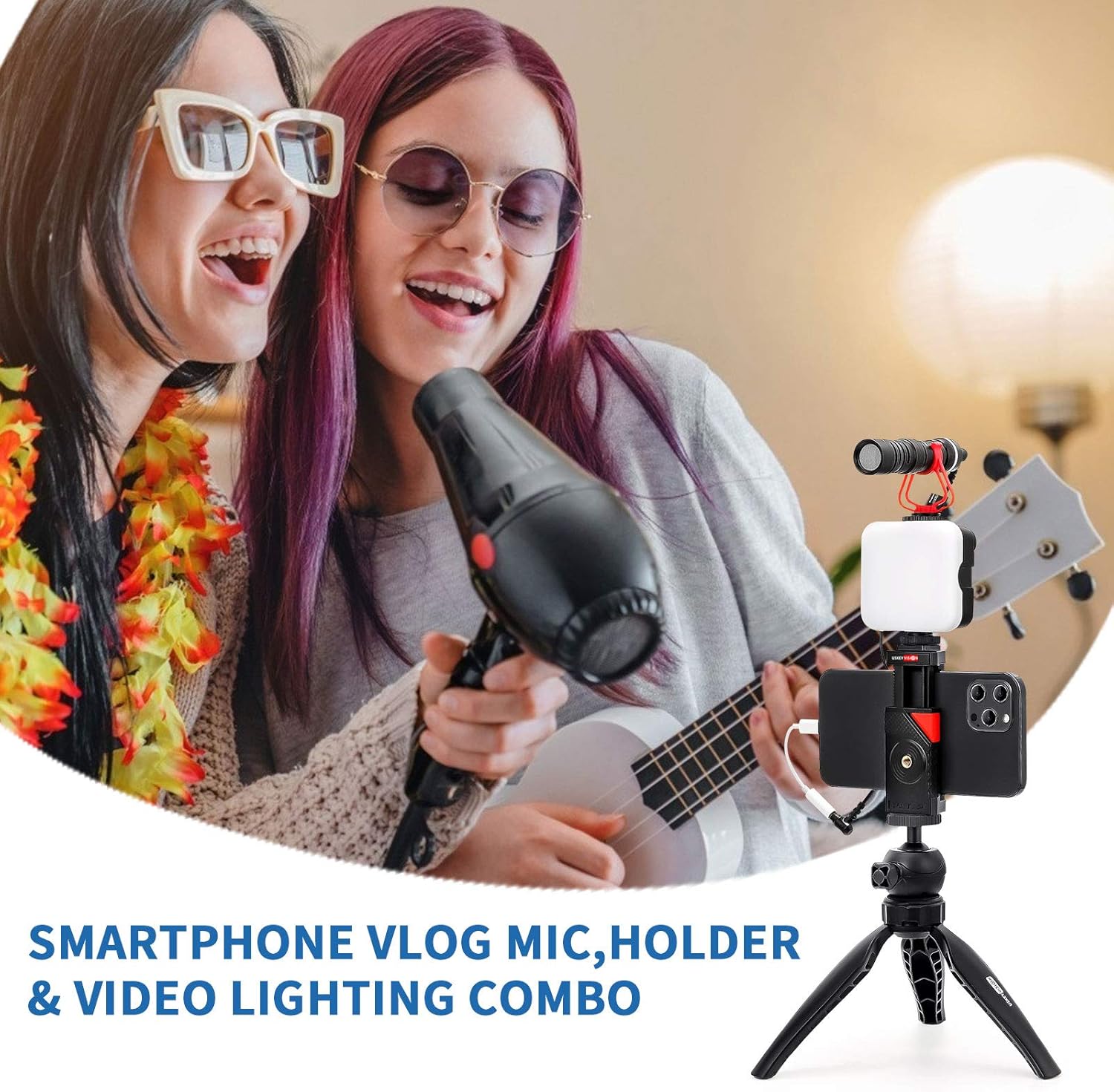 Exclusive USKEYVISION Smartphone Vlog Microphone Light Kit/Video Kit/Blogger Kit for iPhone 13/Mini/pro/max, Smartphone and Cameras, with Metal Microphone and Light, for YouTube, Tiktok, Live Steam (Vlog K2)