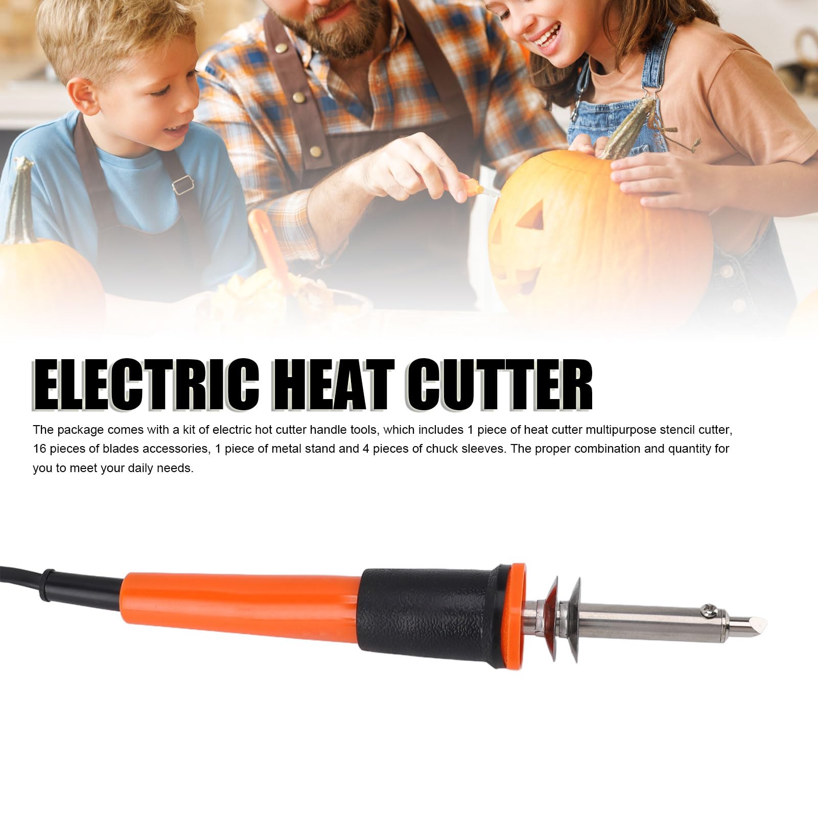 Electric Hot Knife Cutter Tool, Wood Burning Kit with 16 Blades 4 Chuck Sleeves, Quick Heating, Multipurpose for Soft Thin Plastic Foam Stencils (US Plug 110V 3000W)
