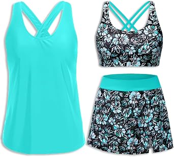 Daci Womens 3 Piece Tankini Swimsuits with Skirt - Tummy Control Bathing Suit Swim Tank Top Sport Bra 2026 Athletic Swimwear