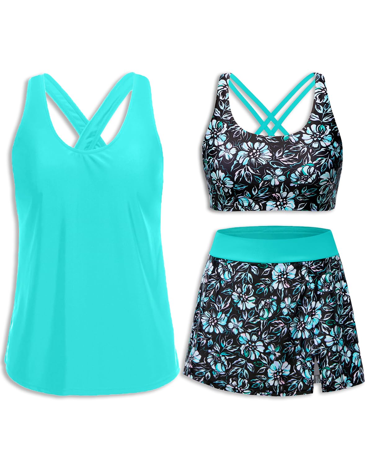 Daci Womens 3 Piece Tankini Swimsuits with Skirt