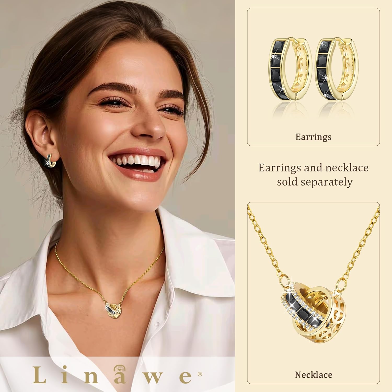 Linawe Moissanite Crystal Imitation Diamond Necklace for Women Trendy, Birthstone Rhinestone Dainty Jewelry, Circle Pendant Stainless Steel Chain Necklaces, Gold, Rose Gold and Silver Tones - Image 3