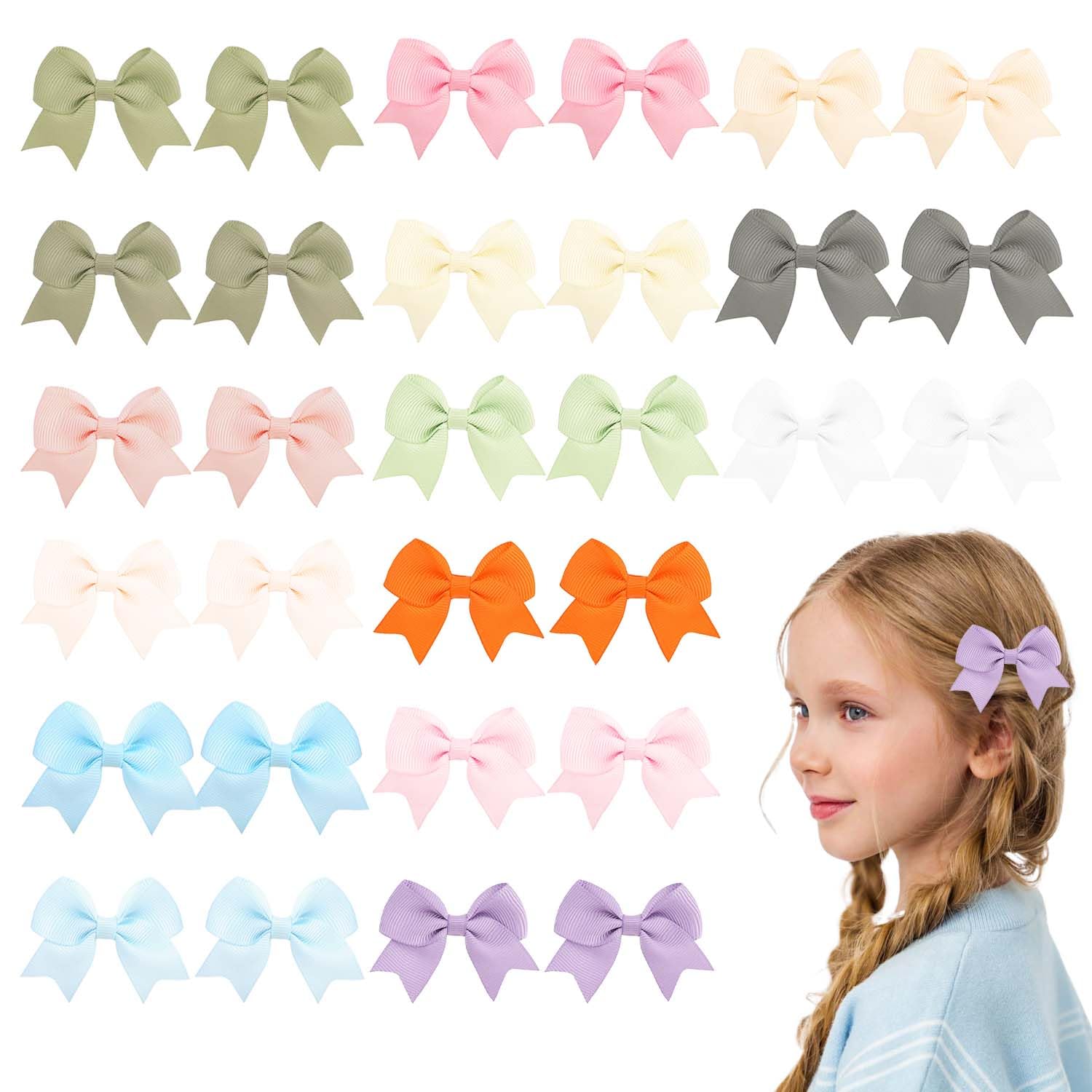 30 Pcs Baby Girls Hair Bow Clips, 2 Inch Toddler Hair Clips with Bow Non Slip 15 Colors Baby Bows Hairpins for Toddler Girls Kids (Style 2)
