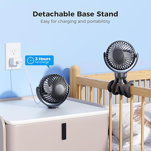 Miniatura 6 de Mini ventilador portátil para cochecito  Ventilador personal flexible de 3 velocidades con clip para dormir en la cama, batería recargable,