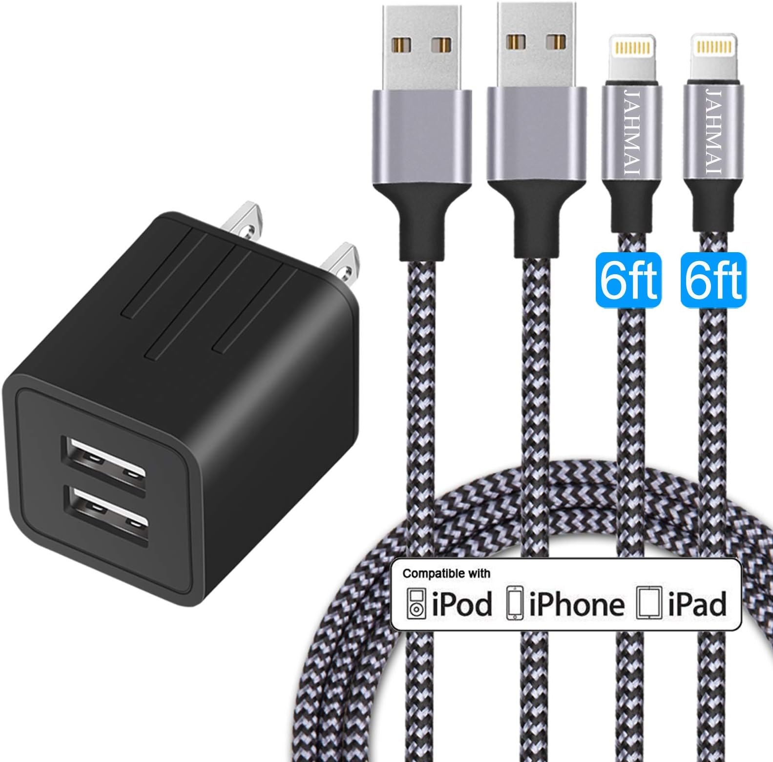 Nylon Braided Fast Charging 2Pack 6ft Adapters Wall Charger