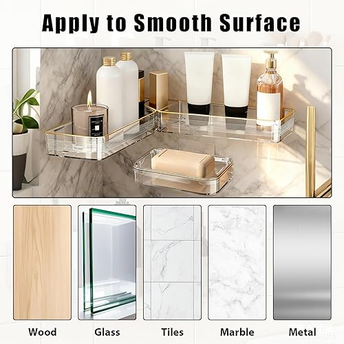 Miniatura 7 de Organizador de ducha esquinero, paquete de 2 adhesivos para estante de ducha con 1 paquete de jabonera, organizador de baño sin perforaciones,