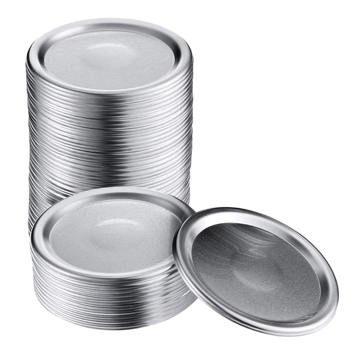 CTRLZS 50 Pcs Wide Mouth 86 MM Jar Canning Lids, Reusable Leak Proof Split-Type Silver Lids with Silicone Seals Rings