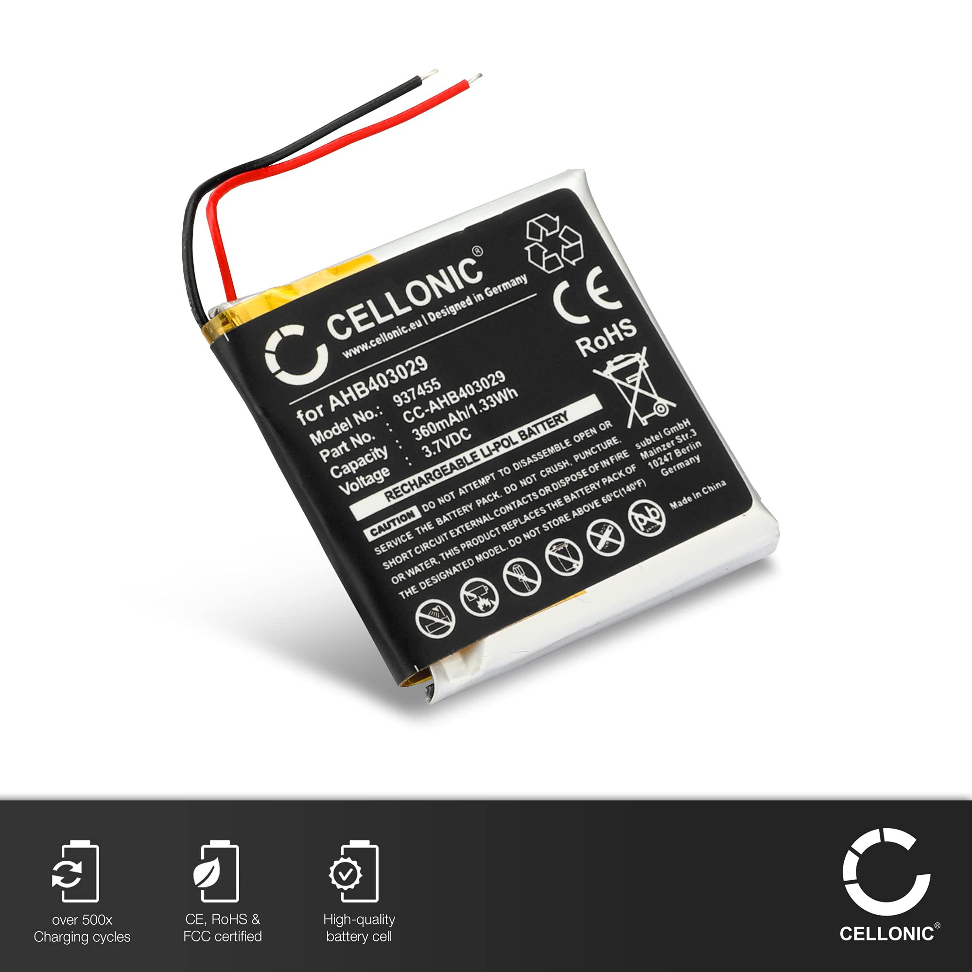 CELLONIC® Bateria słuchawek kompatybilna z Plantronics Voyager Focus B825, B825-M AHB403029 zamiennik baterii 360 mAh bezprzewodowy zestaw słuchawkowy do gier