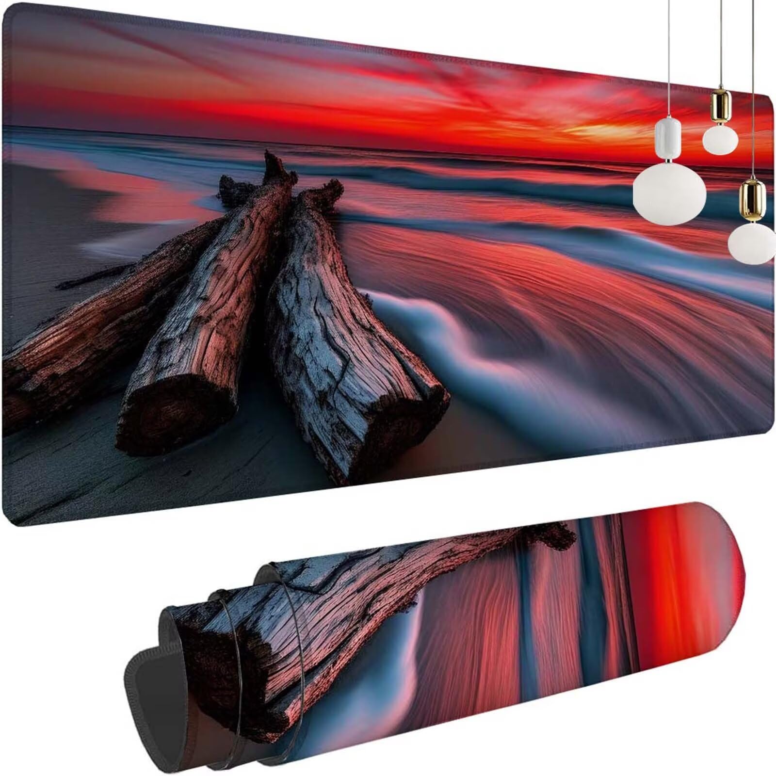 Alfombrilla Ratón Atardecer Playa Alfombrilla Ratón XXL 1400x600x3mm Mouse Pad Resiste Salpicaduras, Extendida de Gran Tamaño con Bordes Cosidos, Mejora la Precisión y la Velocidad, Duradera y-335