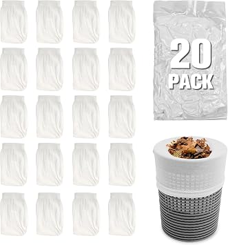 TidyMister 20-Pack Pool Skimmer Socks, Reusable Fine Mesh Basket Filters