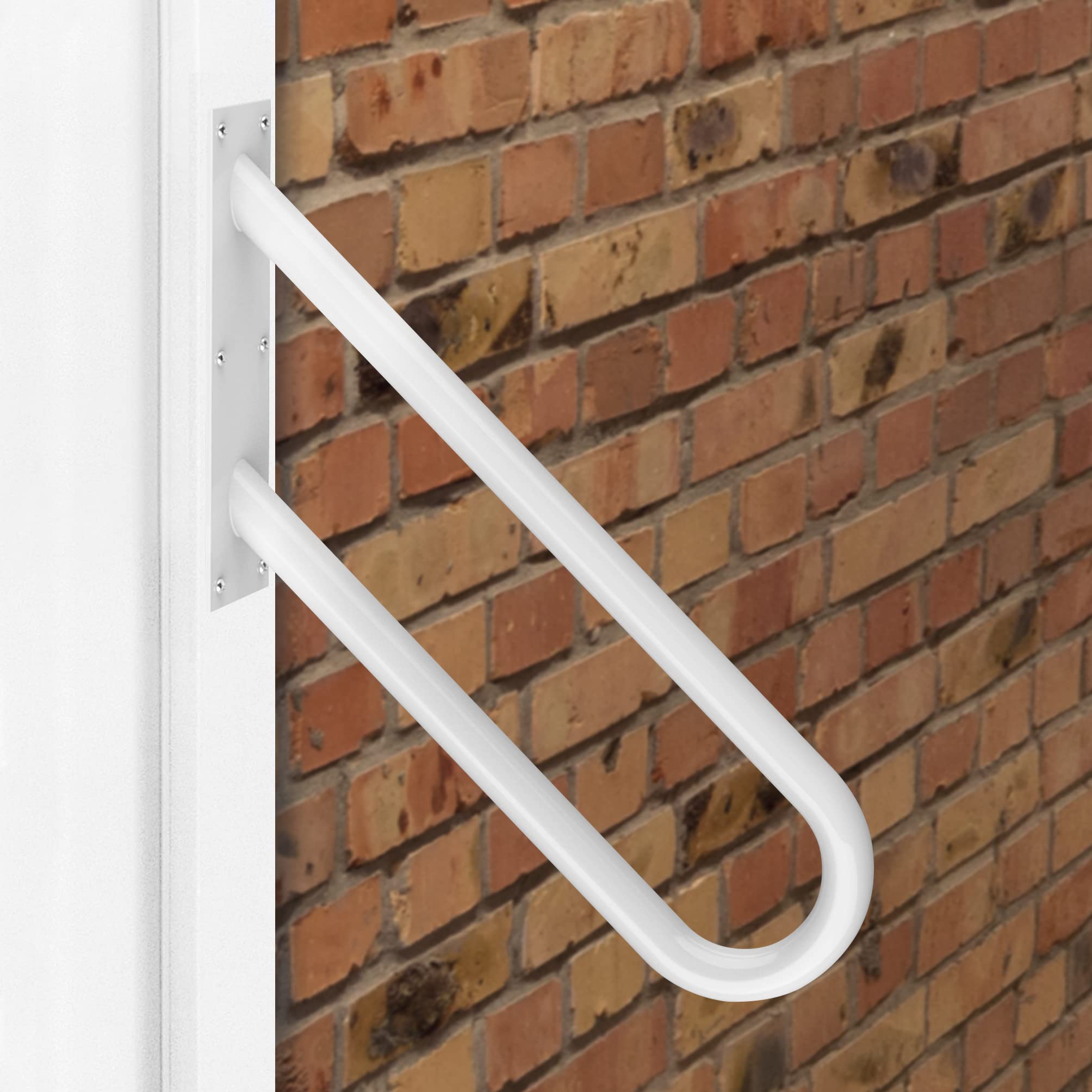 Photo 1 of BOODVON Wall Mount handrails for Outdoor Steps, Stair Railing U-Shaped for 1-3 Step handrail with White Powder Coat Finished, 24 Inch for Outdoor & Indoor Suitable for Garage, Porch, Yard and Garden 24 Inch Round Pipe White