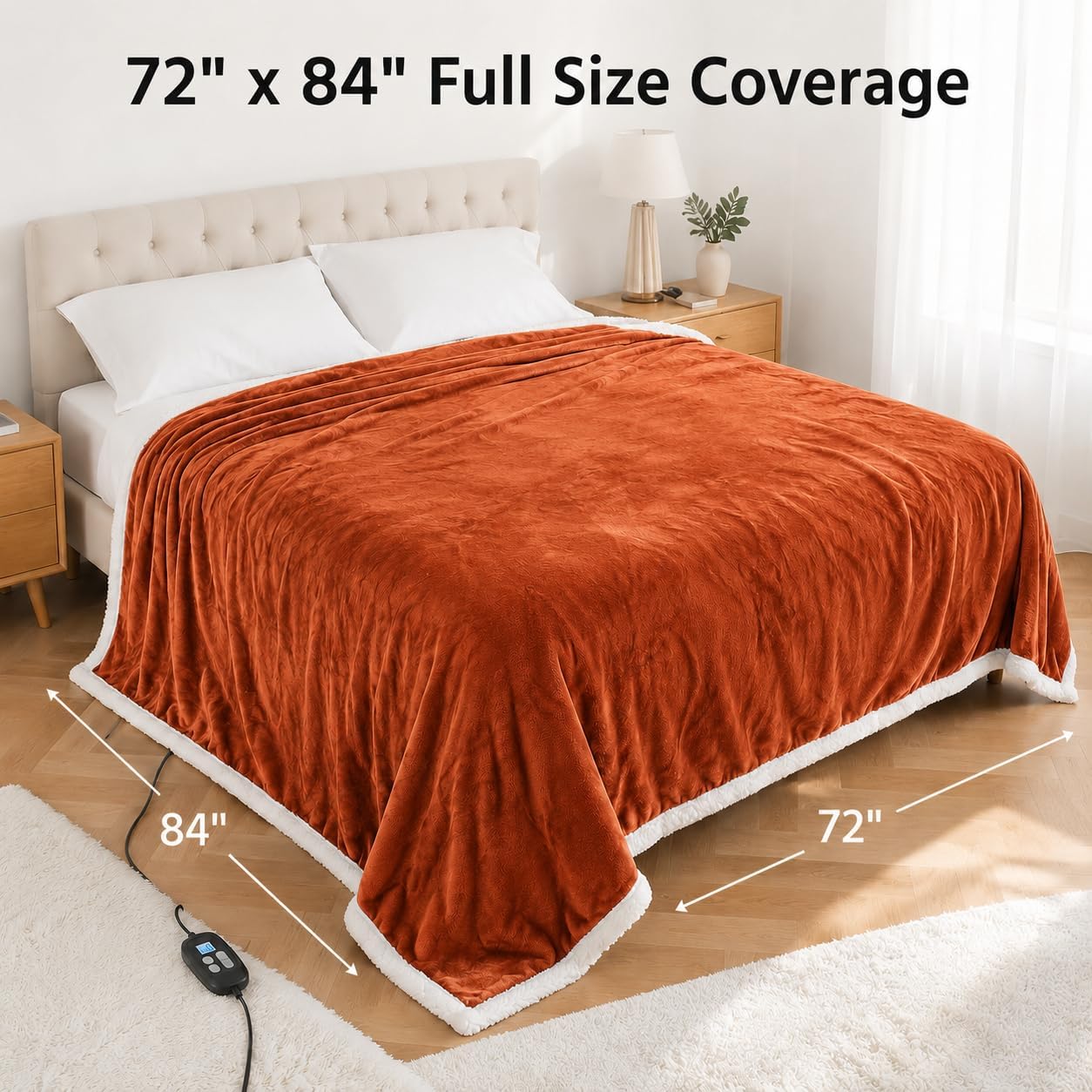 Electric Heated Blanket Full Size 72" x 84", Soft Flannel Heating Blanket for Bed, Sofa, Bedroom, 10 Heat Settings, 1-12H Auto Shut Off, Overheat Protection, Machine Washable, Pumpkin Orange