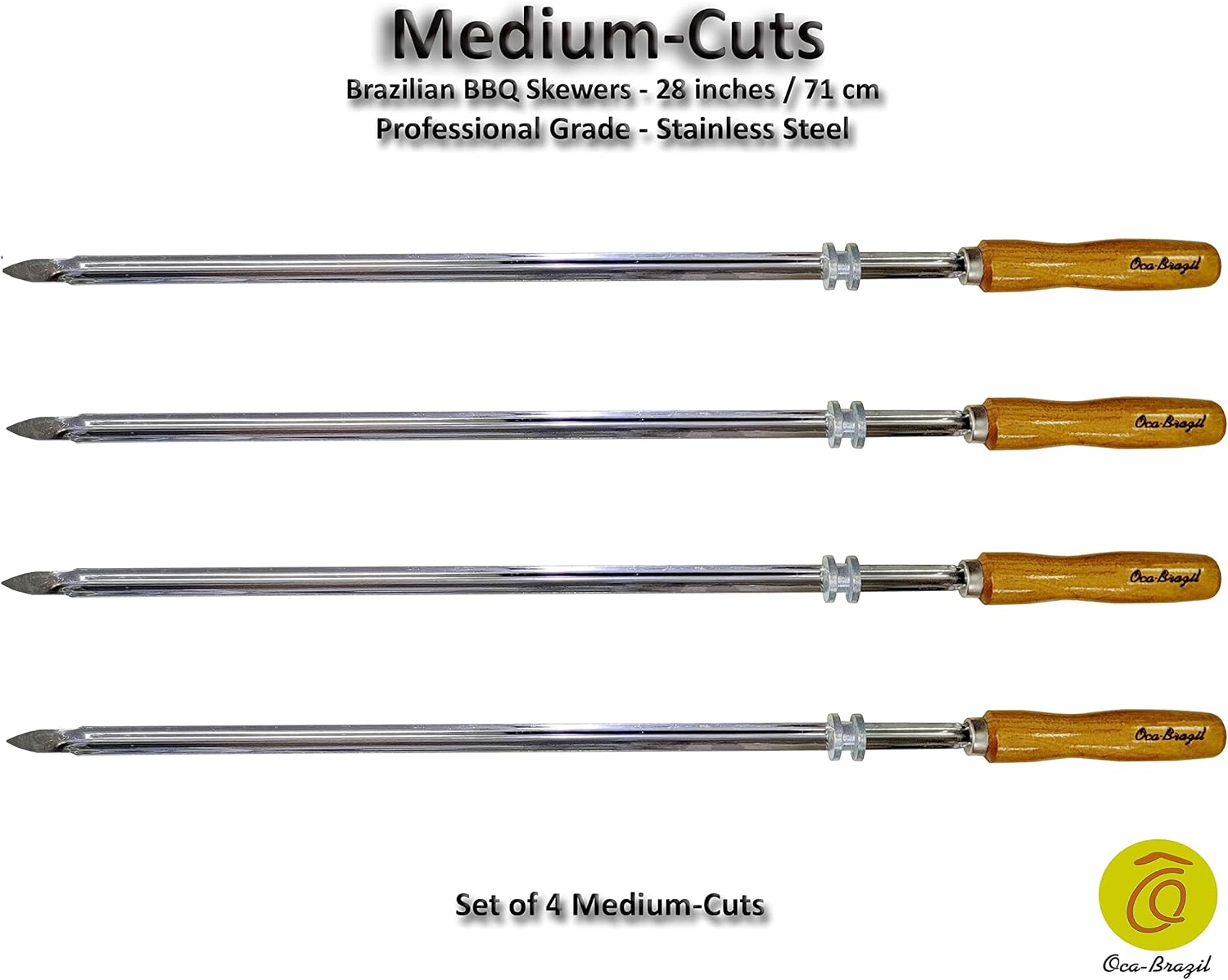 Medium Cuts - Set of 4 Brazilian Skewers for BBQ 28" - Professional Grade