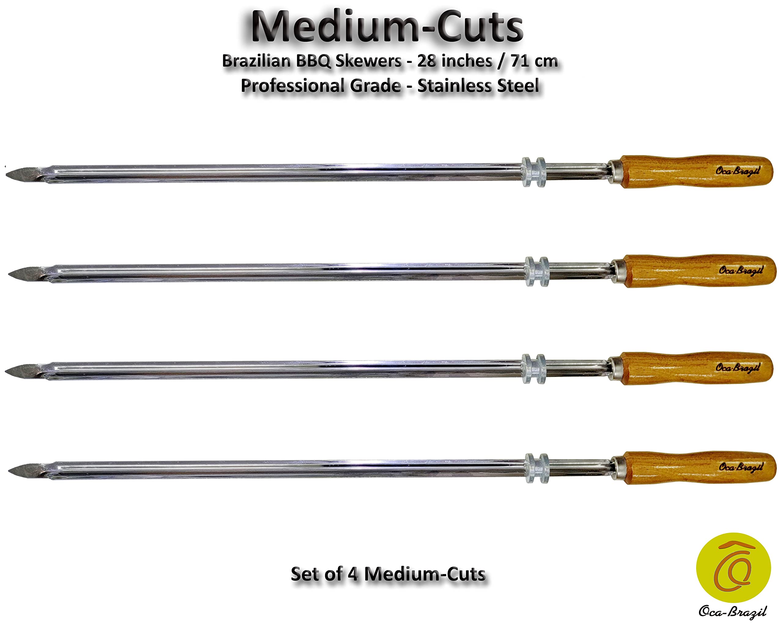 Spiedini brasiliani per Barbecue, 71,1 cm, Grado Professionale, Set di 4, Tagli Medi