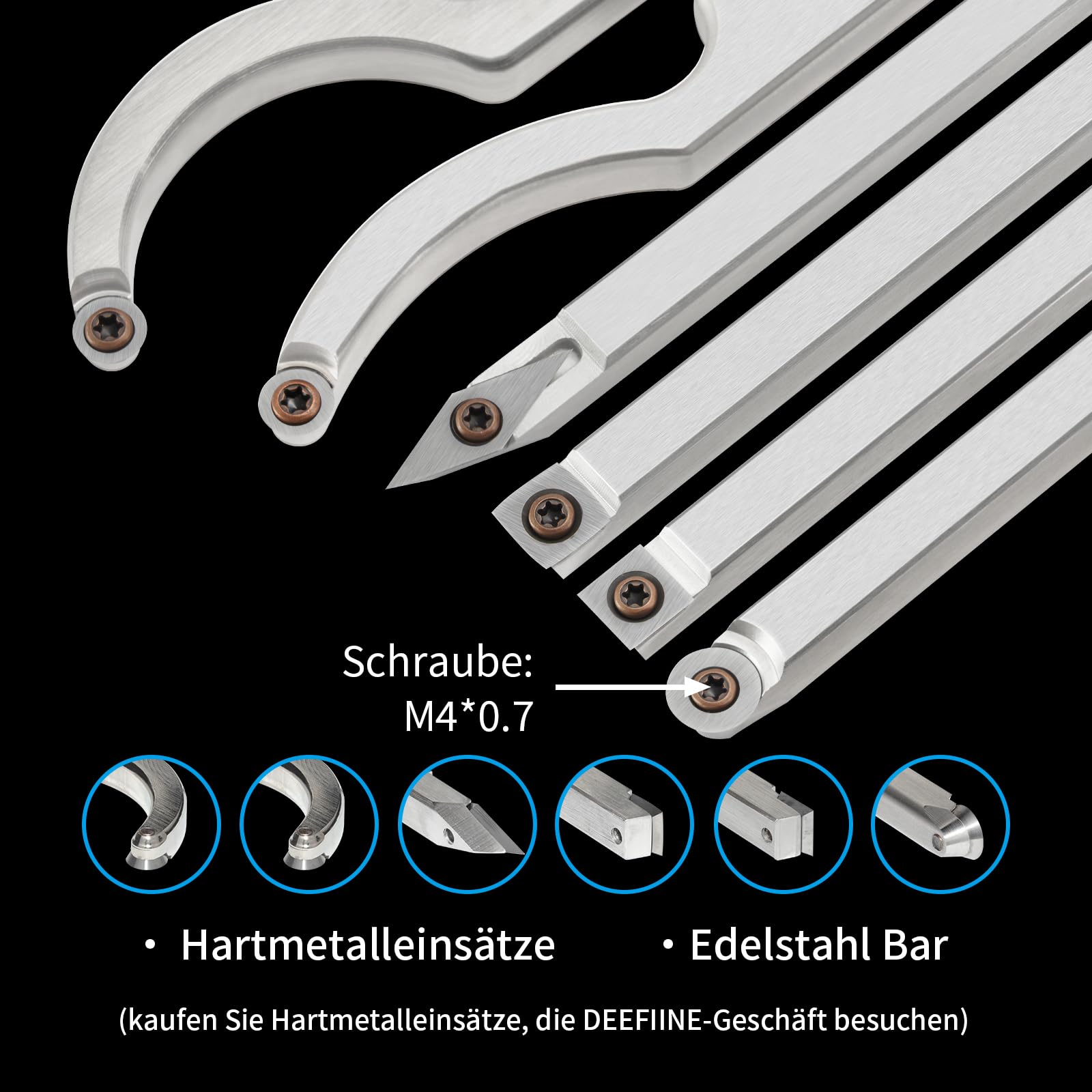 46.5cm Drechseleisen Set mit Hartmetall-Schneidplatten, 6Stück Drechselmesser in Holzkoffer, Drechselwerkzeug-Satz für Holz