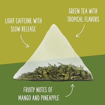 Two Leaves and a Bud Organic Tropical Green Tea, Whole Leaf Green Tea in Pyramid Sachets, Sencha Green Tea, 100 Count (Pack of 1)