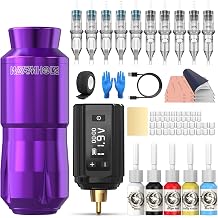 Wormhole Tattoo Kit Wireless Tattoo Gun Kit with 1200mAh Battery 10 Cartridge Needles, Digital Led Display Tattoo Machine Tattoo Practice Pen for Beginners WTK391