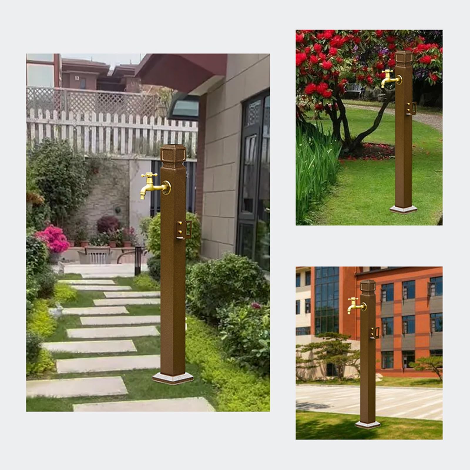 Columna de agua para grifo al aire libre, columna de agua de jardín independiente, anticongelación, con gancho y pistola pulverizadora, fuente de metal, hidrante de incendios de jardín, para riego y