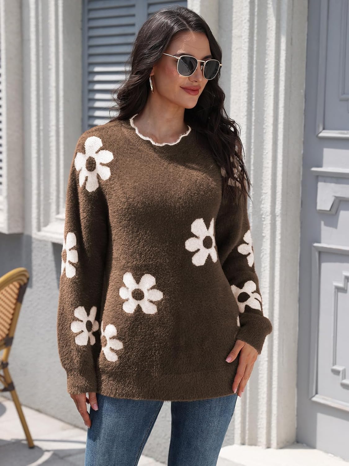 Women's Oversized Fuzzy Sweaters Long Sleeve Crew Neck Knit Soft Pullover Chunky Casual Fall Loose Jumper Top - Image 7