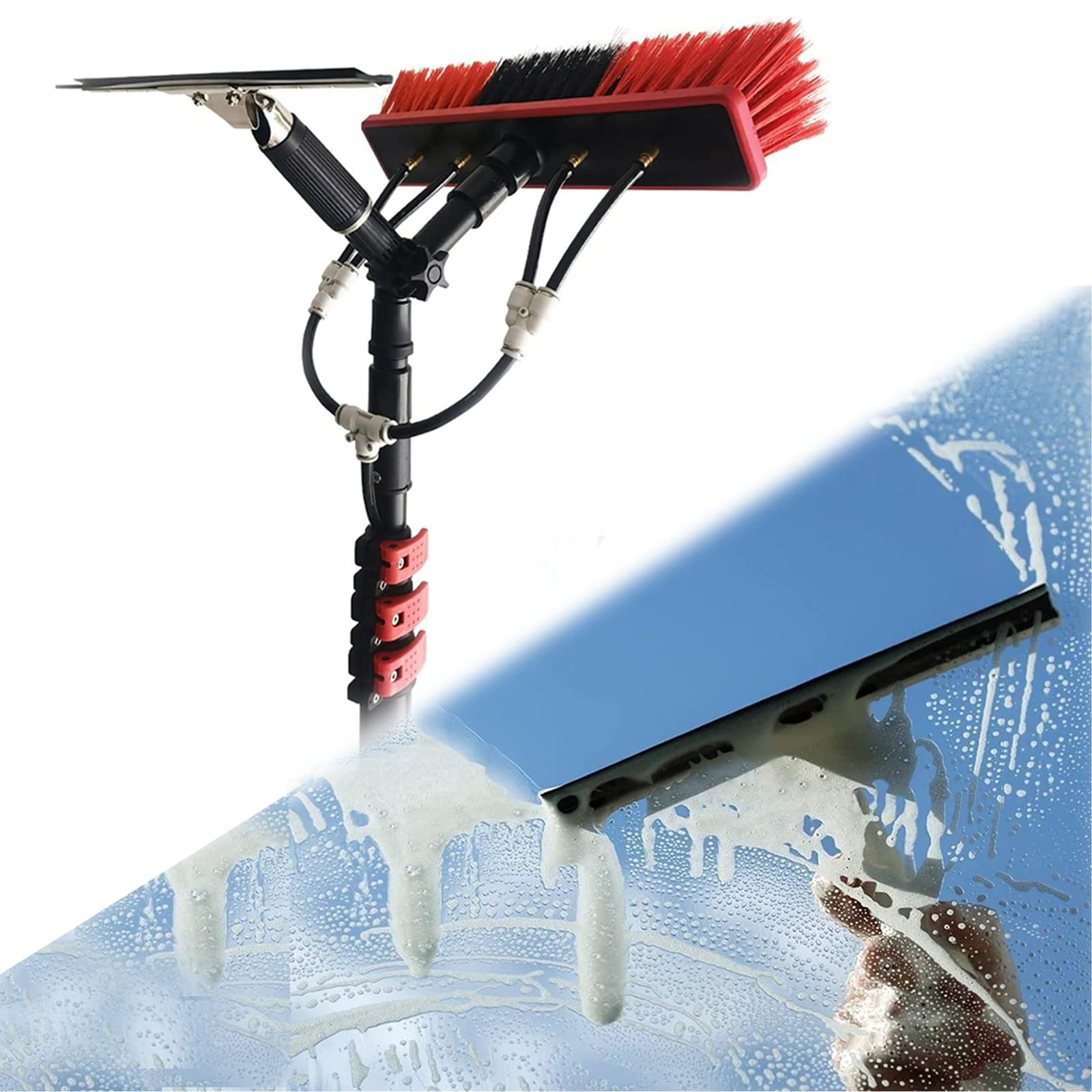 SANTUNK Cleaning Kit with 3.6-10.8M Extension Pole, Water Fed Telescopic Cleaner Brush with Squeegee, Window Cleaning Water Fed Poles, Solar Panel Cleaner (6M)