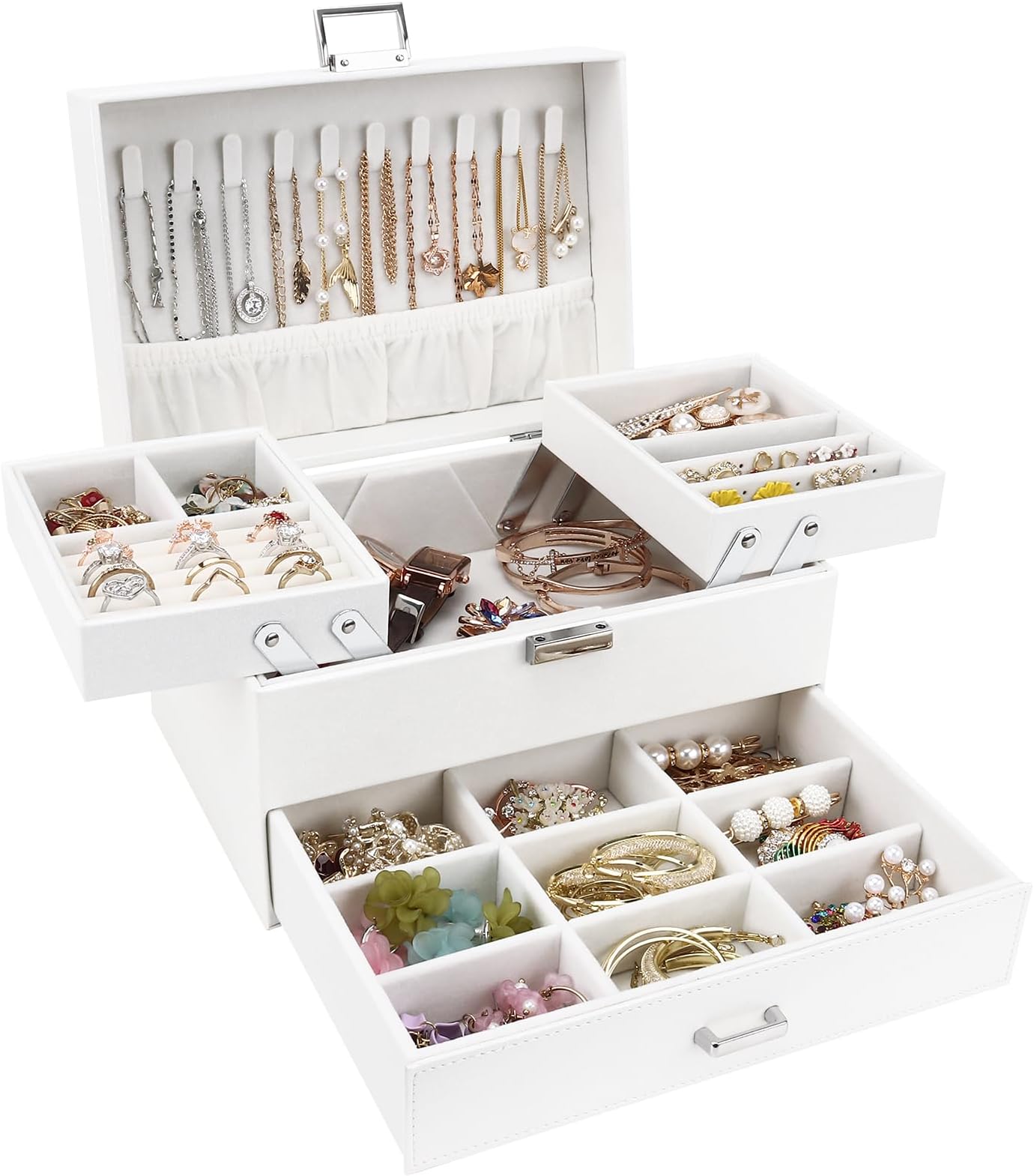 ProCase Schmuckkästchen Leder - 2-Ebenen Schmuckbox Wassermelonenrot