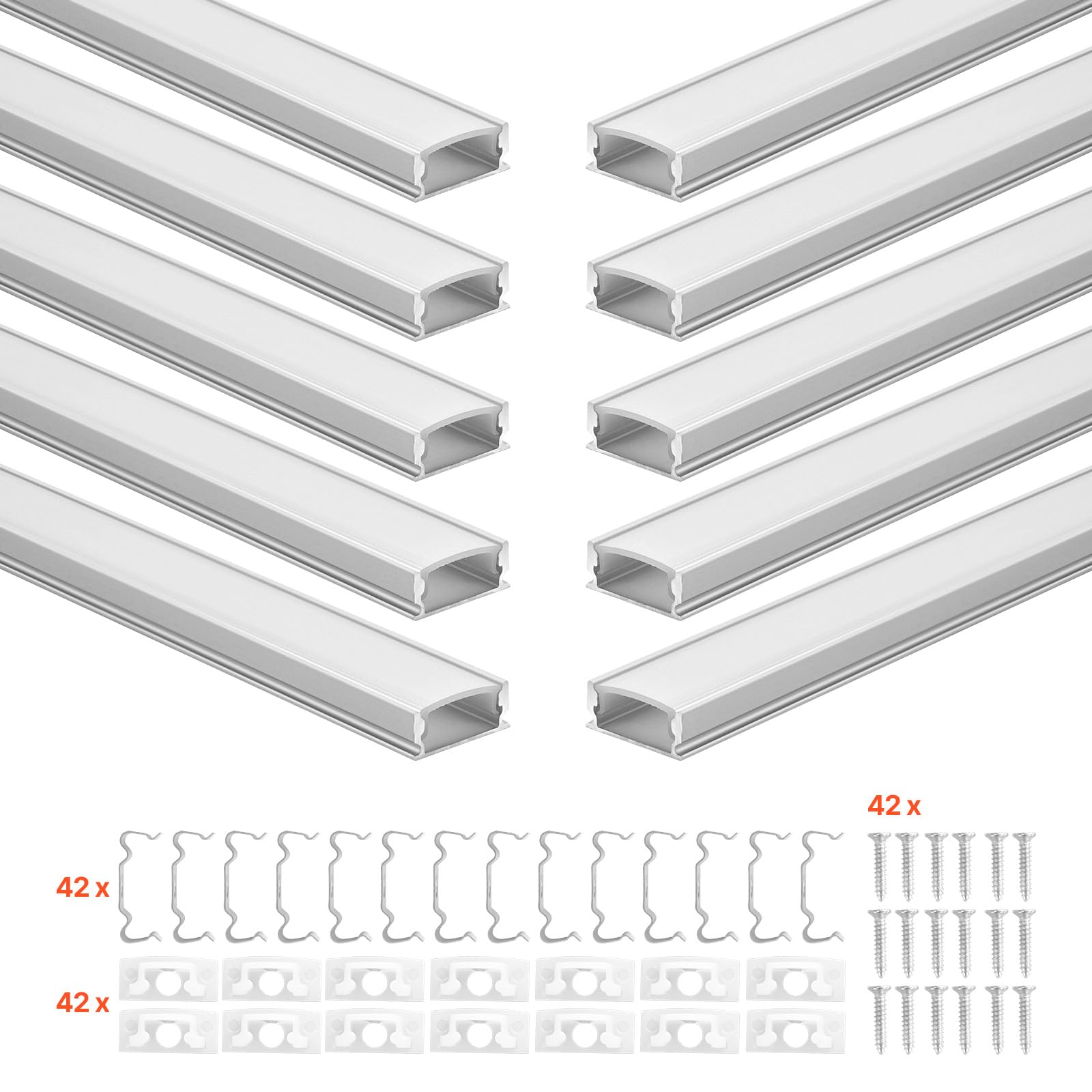 VEVOR Set di Profili per Strisce LED in Alluminio 10 pezzi Lunghezza 2 m, Profili a Forma di U per Strisce LED, Illuminazione Sottopensile Striscia Luci da Cucina, Canali Protezione Luci 2 m
