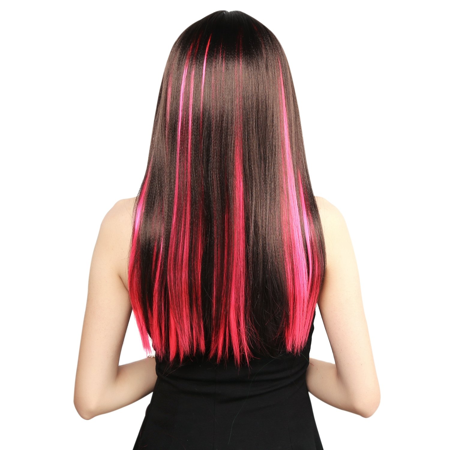 Amazon Com Neitsi 10pcs 18inch Colored Highlight Synthetic Clip On In Hair Extensions F24 Pink Beauty