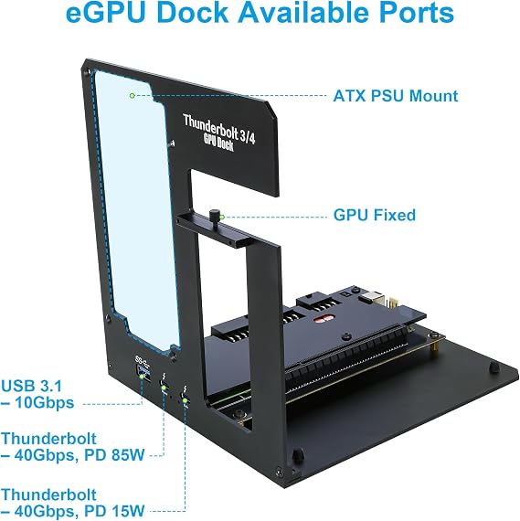 Thunderbolt 3/4 USB4 eGPU Enclosure Dock, External GPU Docking Station for Laptops and Mini PCs, Support NVIDIA AMD Graphics Card and PCIe Cards, PD 85W Charging
