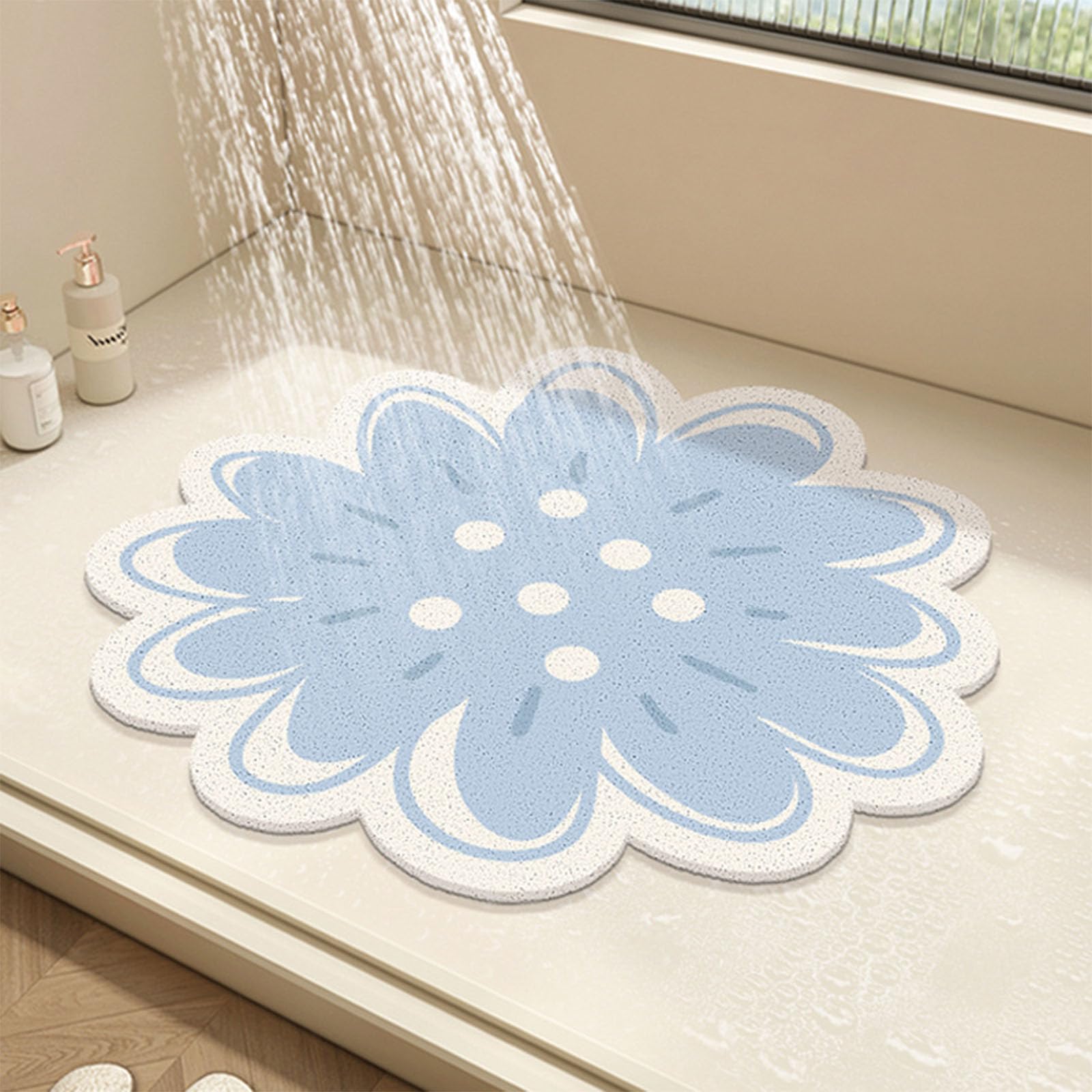 Indoor shower round shower mat with floral design, PVC sponge bathroom floor mat, anti-slip bathroom mat, anti-mildew shower mat with drainage hole, quick-dry (G,60 * 60cm)