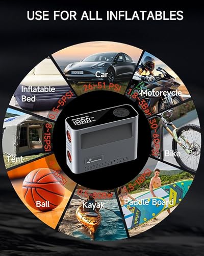 Miniatura 4 de Paddle Board Pump 10 Pump Modes SUP Air Pump 500L Airflowmin Tire Inflator Portable Air Compressor 4X Speeds Electric Air Pump Suitable All Model