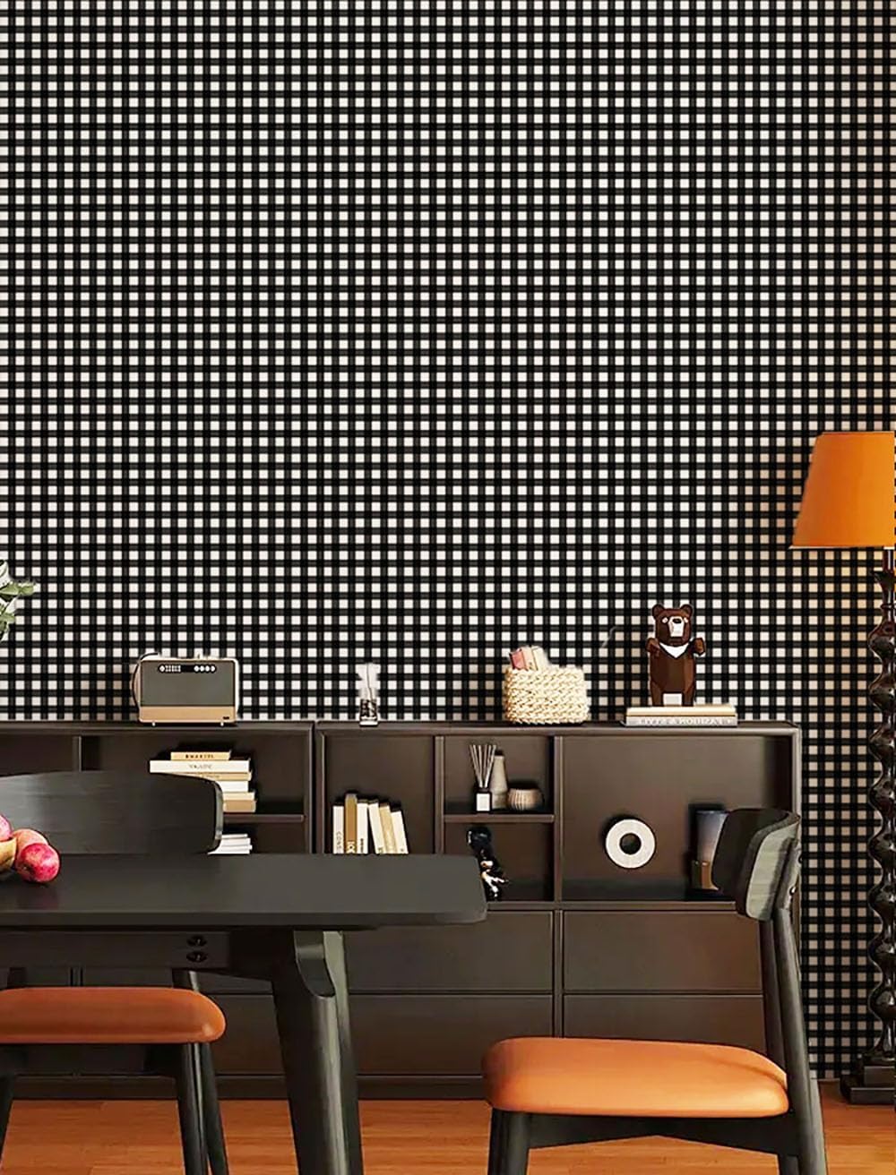 Black and White Gingham Drawer Liner Shelf Pantry Cabinets Contact Paper Checkered Plaid Peel and Stick Wallpaper for Kitchen Cabinets Dresser Drawers Furniture Holiday Wall Art Decor 17.7x117 Inches