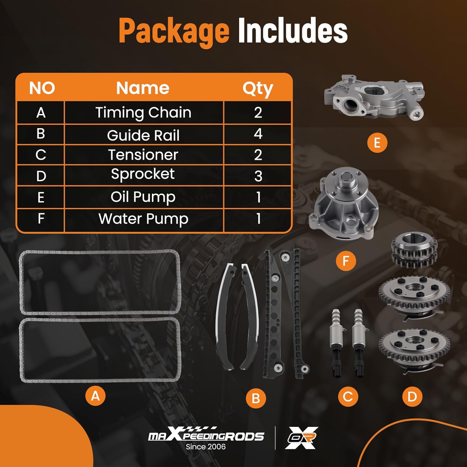 maXpeedingrods Engine Timing Chain Kit & Water Pump, Oil Pump, Cam Phaser, VVT Valves for Ford Expedition F150 F250 F350 Super Duty for Lincoln Navigator 2005-2010 5.4L V8 3-Valve Engine 3R2Z-6A257-DA