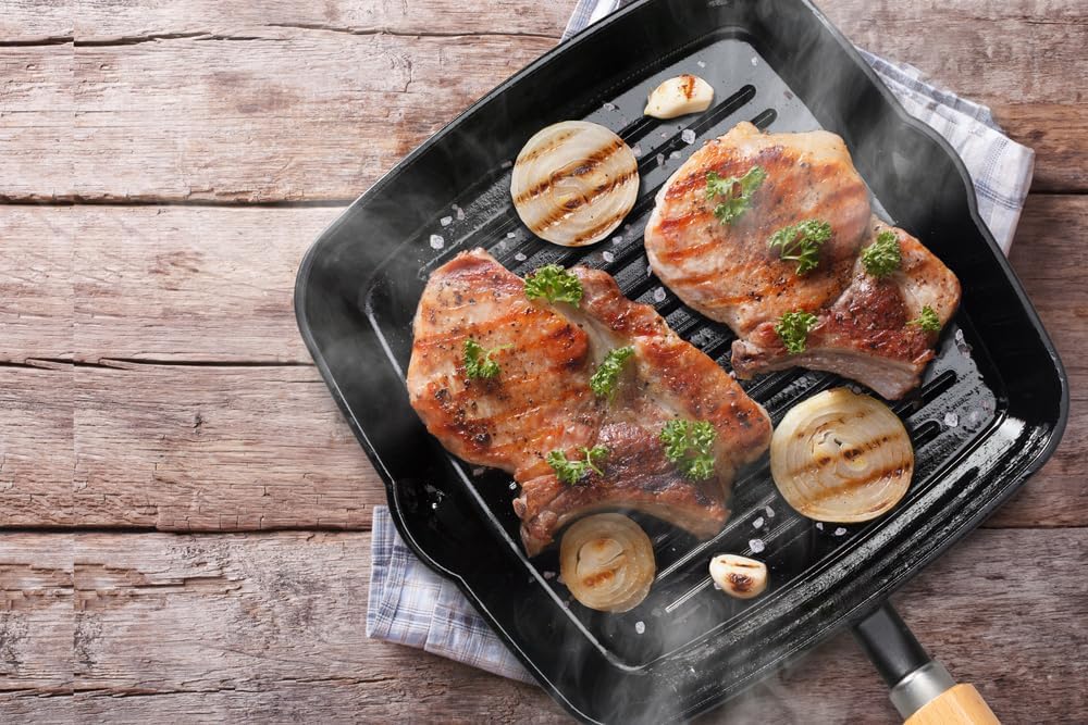 Ishigaki 4564 Cast Iron Grill Pan, Outdoor, Corrugated, Square Shape, Wooden Handle Handle, Induction Compatible