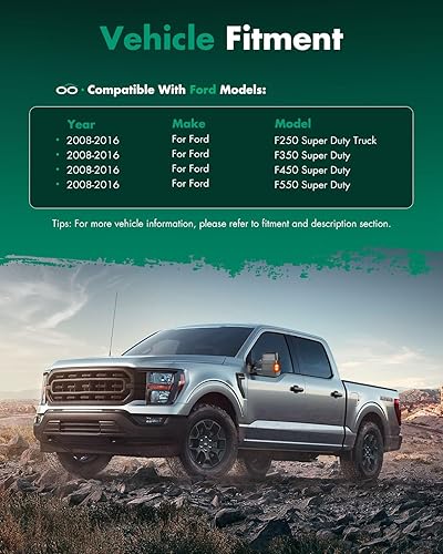 Miniatura 7 de SCITOO Espejo de remolque negro apto para Ford 2008-2016 para Ford F-250 para F-350 para F-450 para F-550 Super Duty con PC RH Power Adjusted Heated