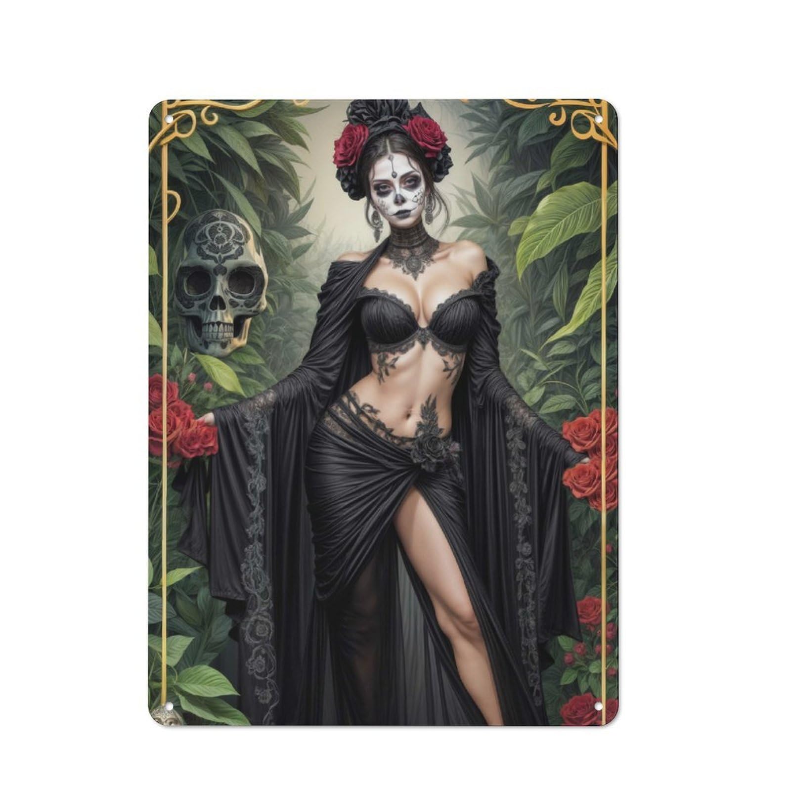 Junmoney Day Of The Dead Woman Vintage Tin Sign 40X30cm With For Studio Or Craft Room, For Garage, Workshop And Man Cave Decoration
