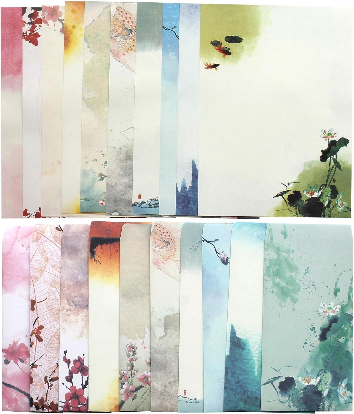 ELTNEGSA Total 60PCS Writing Paper Letter Set (40 stationery Papers + 20 Envelopes) 10 Different Color Ink Painting Classic Vintage Antique Design : Everything Else