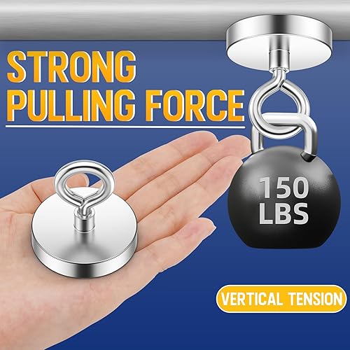 Miniatura 4 de Imanes de pesca de neodimio fuertes, potencia de tracción de 150 libras (149.9 lbs), imanes de tierras raras, 1.42 pulgadas (1.417 in) de diámetro,